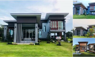 แบบบ้านโมเดิร์นชั้นเดียวยกพื้น 3 ห้องนอน 2 ห้องน้ำ พื้นที่ใช้สอย พื้นที่ใช้สอยประมาณ 196 ตร.ม